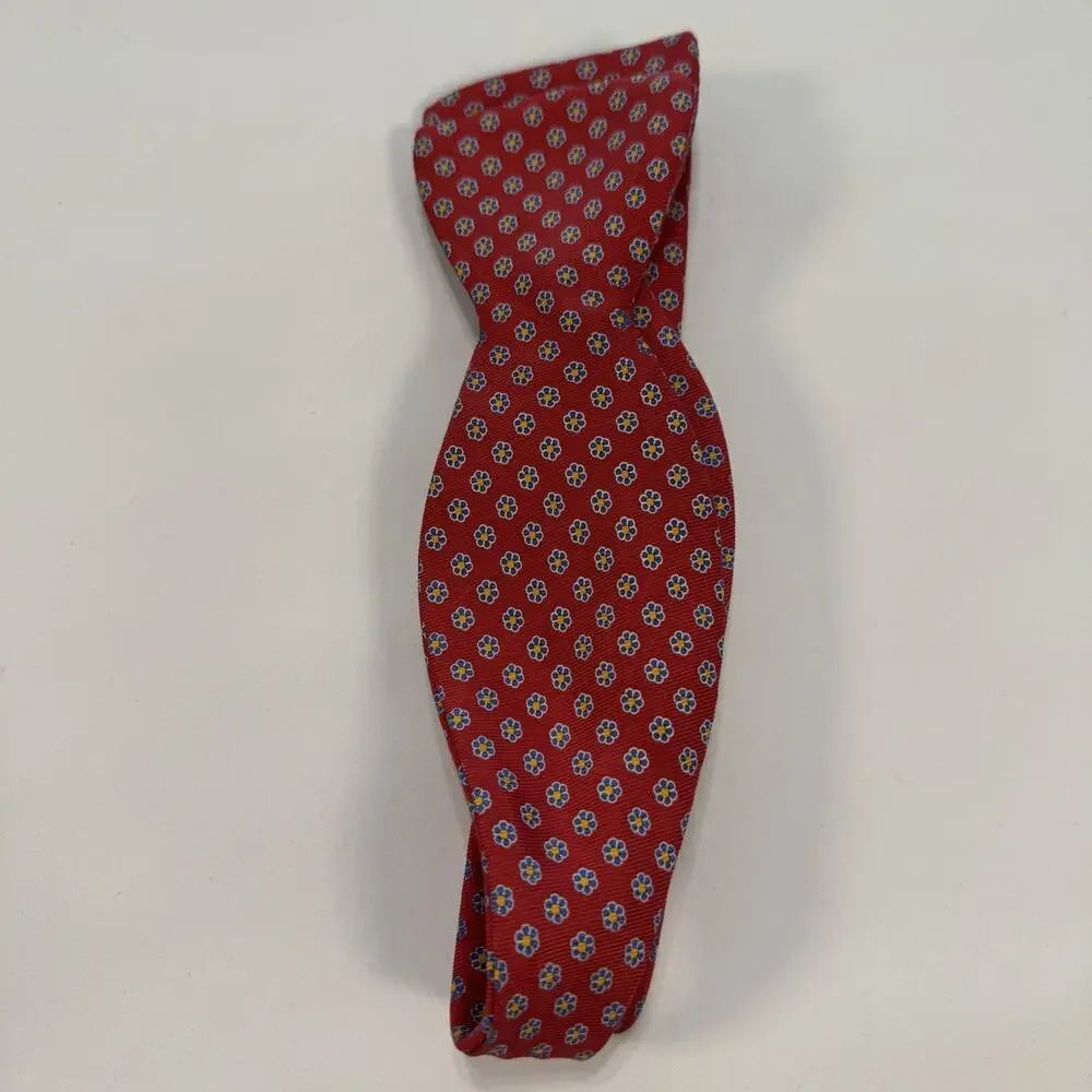 R Hanauer Silk Bow Tie Red with Bright Blue & Yellow Geometrics/ Made in USA